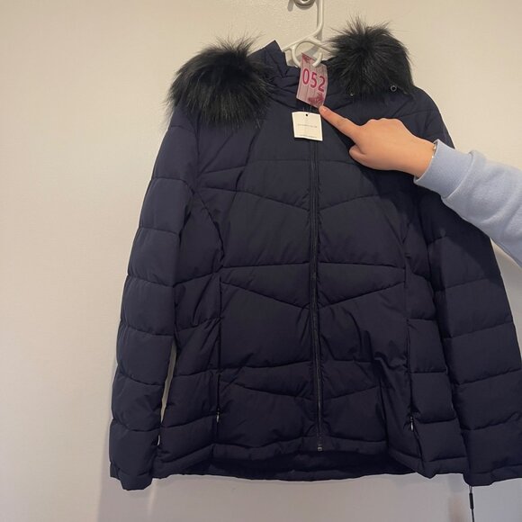 NWT Calvin Klein Womens Puffer Jacket Infinite Stretch Fur-Trim Hood XL Navy NEW - Picture 11 of 11